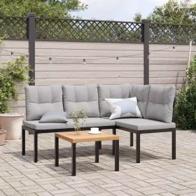 3 részes fekete porszórt acél kerti padszett párnákkal