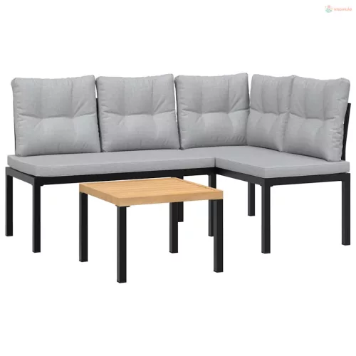 3 részes fekete porszórt acél kerti padszett párnákkal