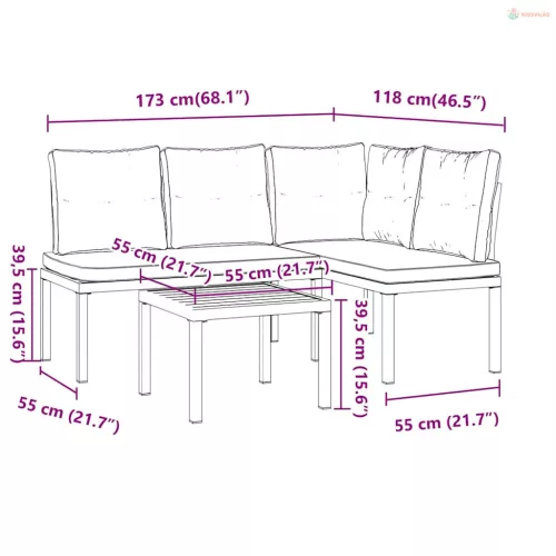 3 részes fekete porszórt acél kerti padszett párnákkal