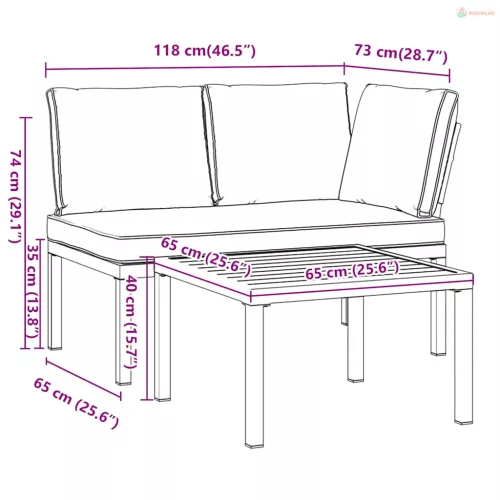2 részes fekete alumínium kerti ülőgarnitúra párnával