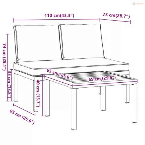 2 részes fekete alumínium kerti ülőgarnitúra párnával