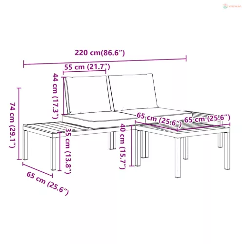 3 részes fekete alumínium kerti ülőgarnitúra párnával
