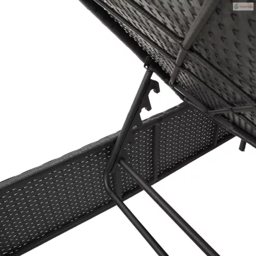 3 részes fekete polyrattan napozóágy szett párnával