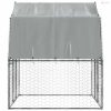 Ezüst horganyzott acél kutyaketrec tetővel és ajtóval