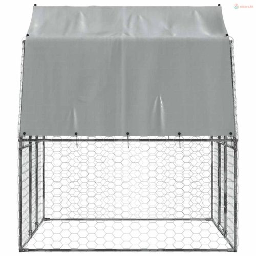 Ezüst horganyzott acél kutyaketrec tetővel és ajtóval