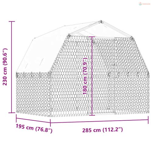 Ezüst horganyzott acél kutyaketrec tetővel és ajtóval
