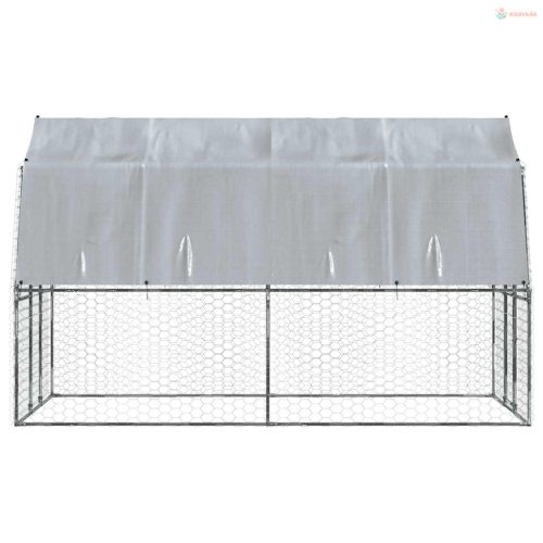 Ezüst horganyzott acél kutyaketrec tetővel és ajtóval