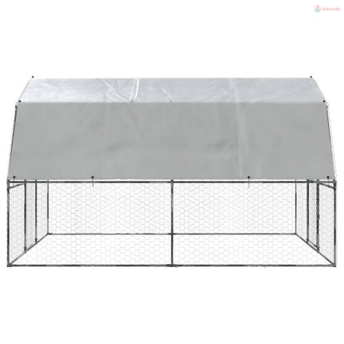 Ezüst horganyzott acél tyúkketrec tetővel és ajtóval