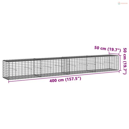 Horganyzott vas gabion kosár fedéllel 400 x 50 x 50 cm