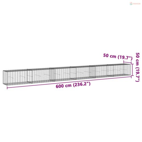 Horganyzott vas gabion kosár fedéllel 600 x 50 x 50 cm