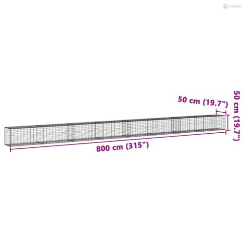 Horganyzott vas gabion kosár fedéllel 800 x 50 x 50 cm