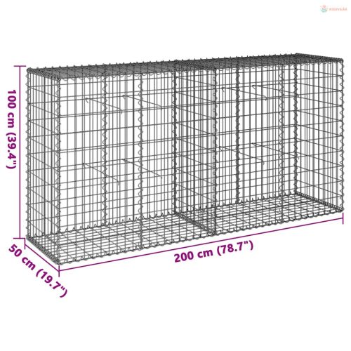 Horganyzott vas gabion kosár fedéllel 200 x 50 x 100 cm