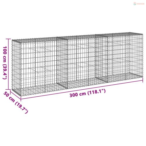 Horganyzott vas gabion kosár fedéllel 300 x 50 x 100 cm