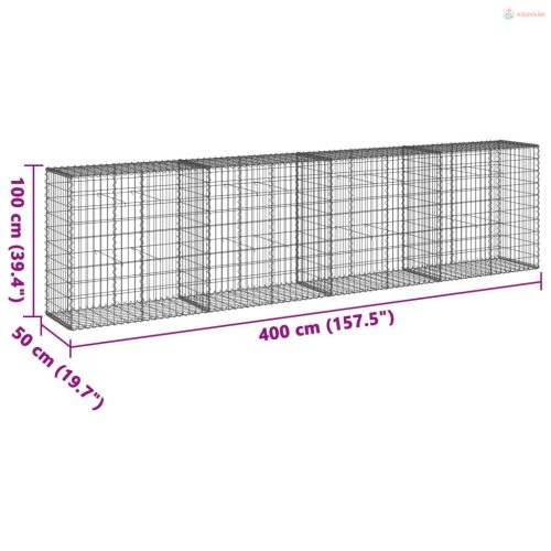 Horganyzott vas gabion kosár fedéllel 400 x 50 x 100 cm