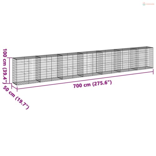 Horganyzott vas gabion kosár fedéllel 700 x 50 x 100 cm