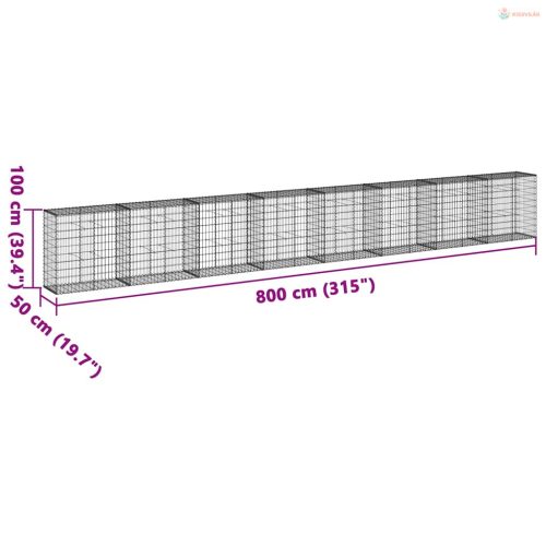 Horganyzott vas gabion kosár fedéllel 800 x 50 x 100 cm