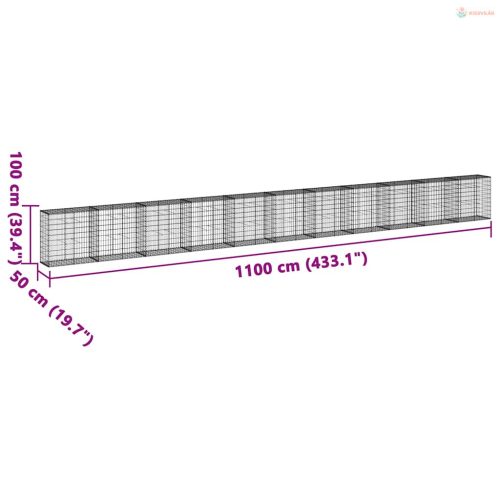 Horganyzott vas gabion kosár fedéllel 1100 x 50 x 100 cm