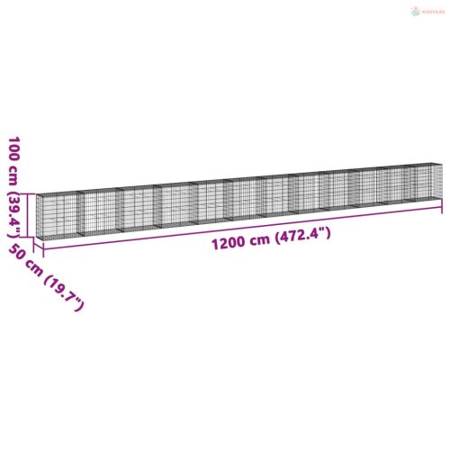 Horganyzott vas gabion kosár fedéllel 1200 x 50 x 100 cm