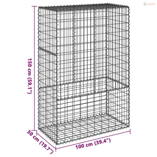 Horganyzott vas gabion kosár fedéllel 100 x 50 x 150 cm