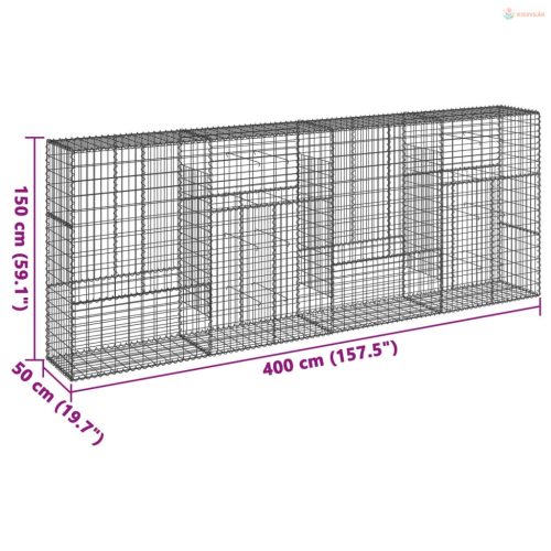 Horganyzott vas gabion kosár fedéllel 400 x 50 x 150 cm