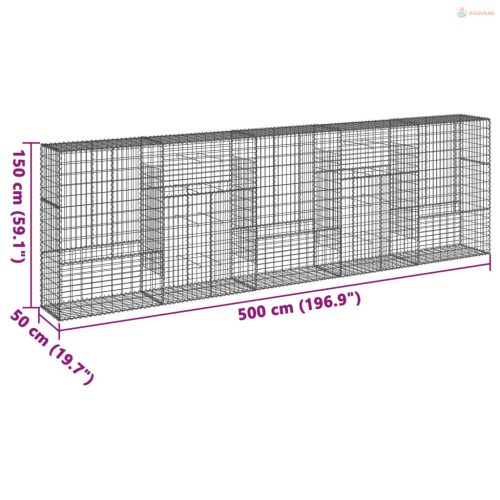 Horganyzott vas gabion kosár fedéllel 500 x 50 x 150 cm