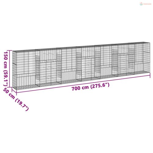 Horganyzott vas gabion kosár fedéllel 700 x 50 x 150 cm