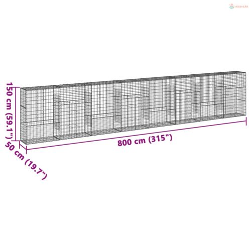 Horganyzott vas gabion kosár fedéllel 800 x 50 x 150 cm