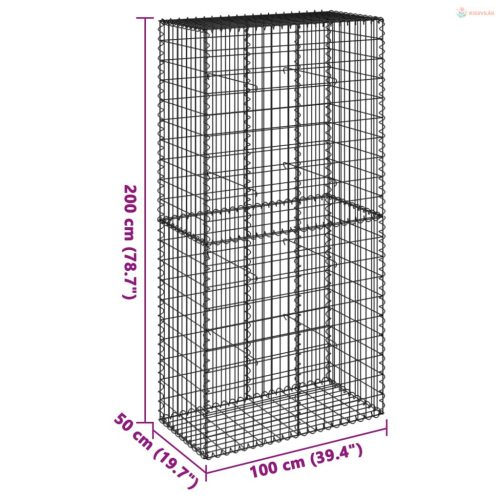 Horganyzott vas gabion kosár fedéllel 100 x 50 x 200 cm
