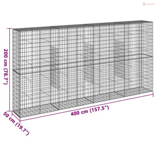 Horganyzott vas gabion kosár fedéllel 400 x 50 x 200 cm