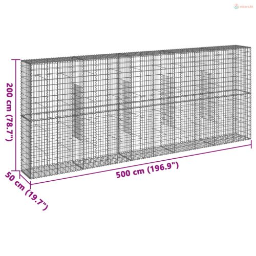 Horganyzott vas gabion kosár fedéllel 500 x 50 x 200 cm