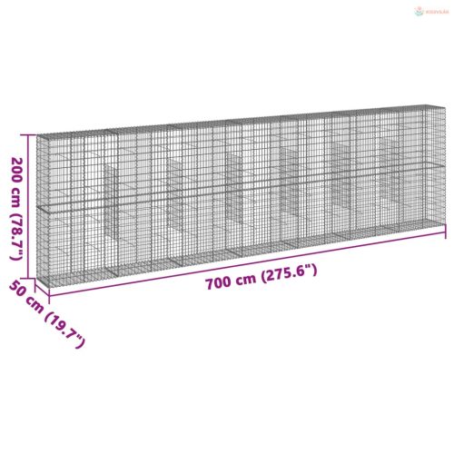 Horganyzott vas gabion kosár fedéllel 700 x 50 x 200 cm