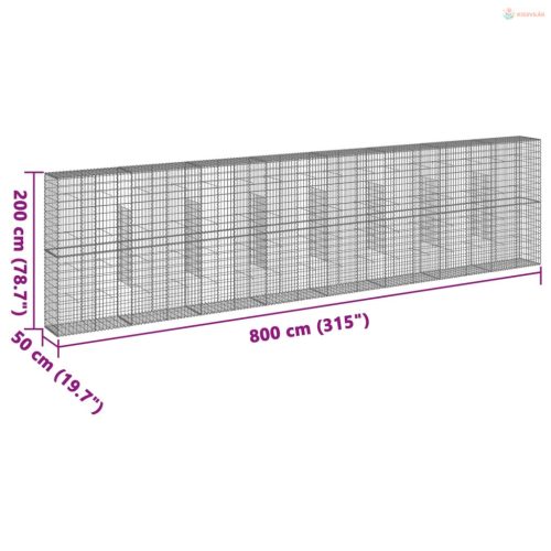 Horganyzott vas gabion kosár fedéllel 800 x 50 x 200 cm