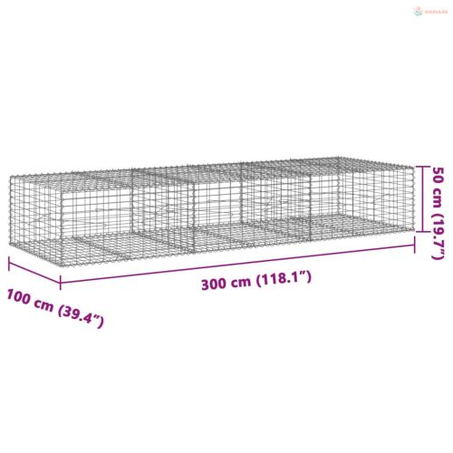 Horganyzott vas gabion kosár fedéllel 300 x 100 x 50 cm