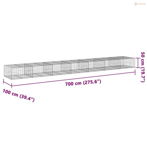 Horganyzott vas gabion kosár fedéllel 700 x 100 x 50 cm