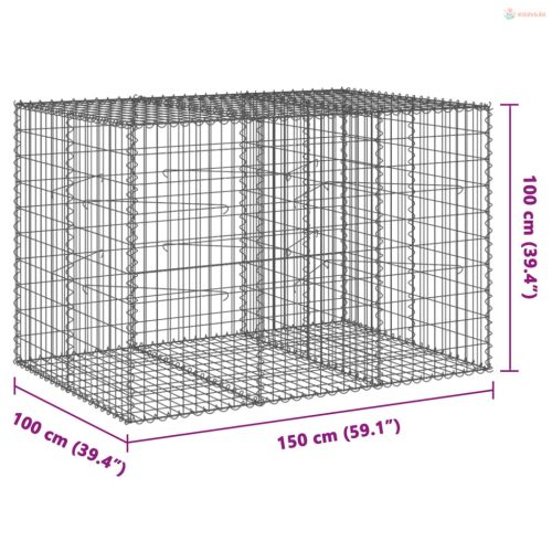 Horganyzott vas gabion kosár fedéllel 150 x 100 x 100 cm
