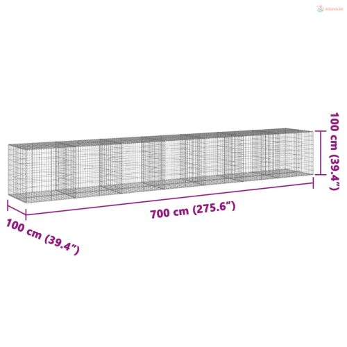Horganyzott vas gabion kosár fedéllel 700 x 100 x 100 cm