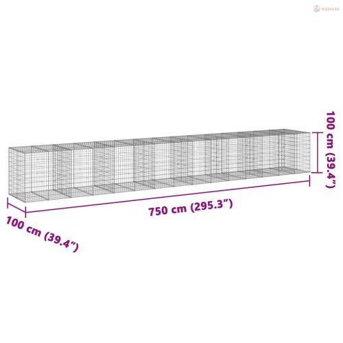 Horganyzott vas gabion kosár fedéllel 750 x 100 x 100 cm