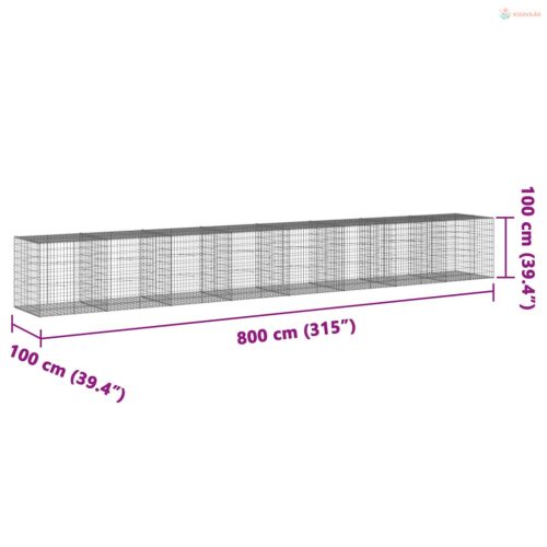 Horganyzott vas gabion kosár fedéllel 800 x 100 x 100 cm