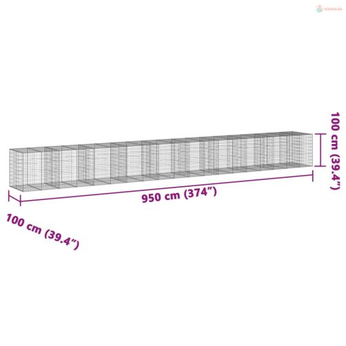 Horganyzott vas gabion kosár fedéllel 950 x 100 x 100 cm