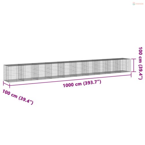 Horganyzott vas gabion kosár fedéllel 1000 x 100 x 100 cm
