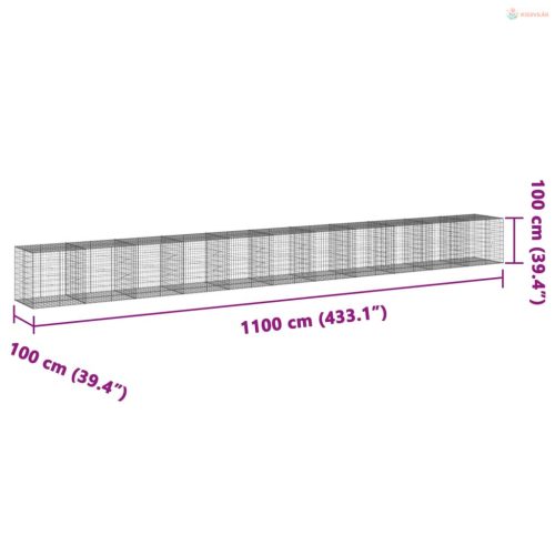 Horganyzott vas gabion kosár fedéllel 1100 x 100 x 100 cm