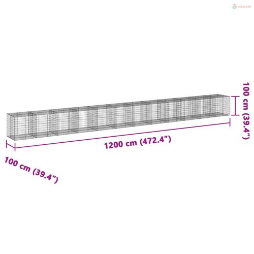 Horganyzott vas gabion kosár fedéllel 1200 x 100 x 100 cm