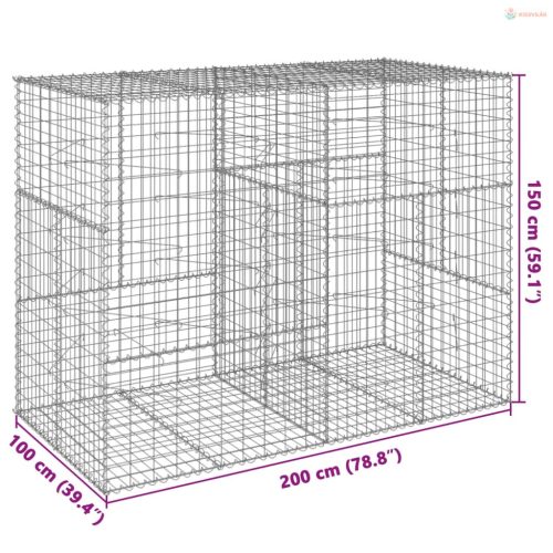 Horganyzott vas gabion kosár fedéllel 200 x 100 x 150 cm