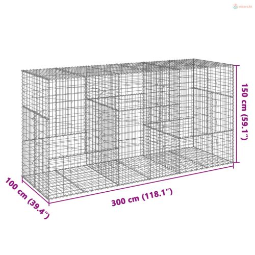 Horganyzott vas gabion kosár fedéllel 300 x 100 x 150 cm