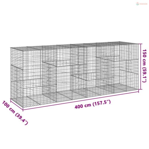 Horganyzott vas gabion kosár fedéllel 400 x 100 x 150 cm