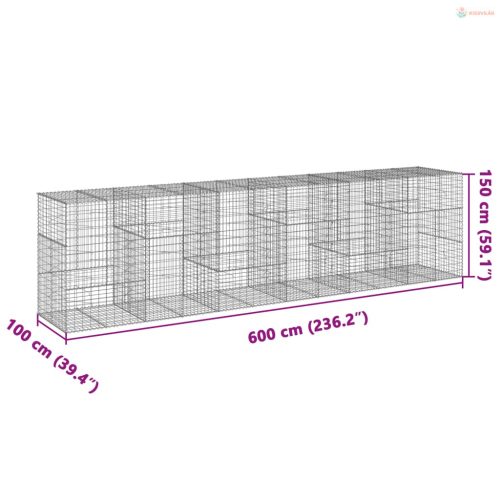 Horganyzott vas gabion kosár fedéllel 600 x 100 x 150 cm