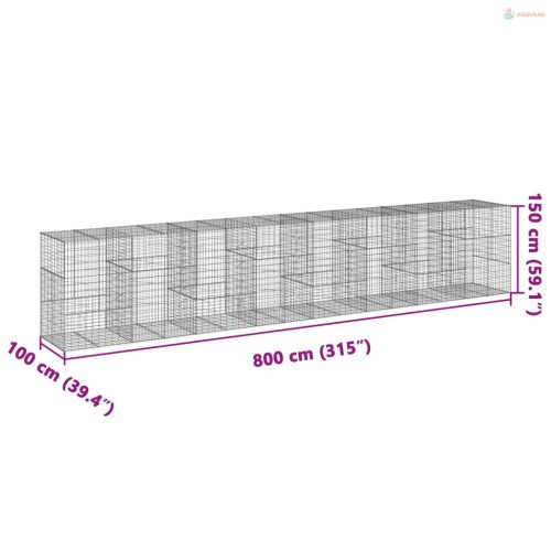 Horganyzott vas gabion kosár fedéllel 800 x 100 x 150 cm
