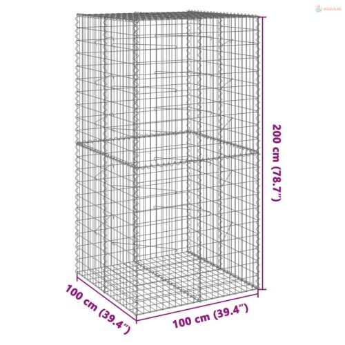 Horganyzott vas gabion kosár fedéllel 100 x 100 x 200 cm