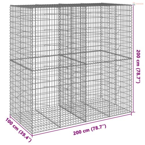 Horganyzott vas gabion kosár fedéllel 200 x 100 x 200 cm