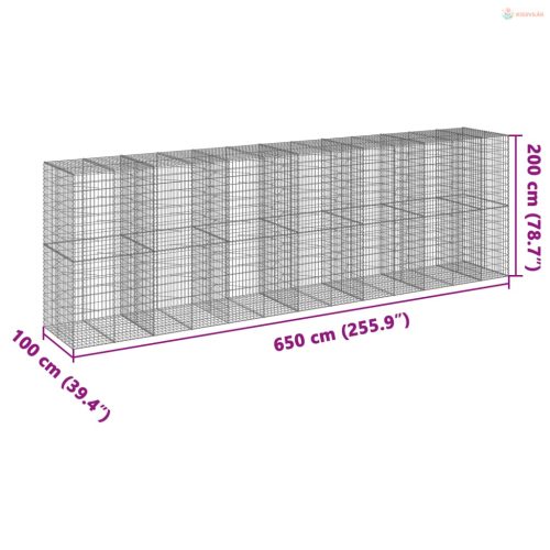 Horganyzott vas gabion kosár fedéllel 650 x 100 x 200 cm